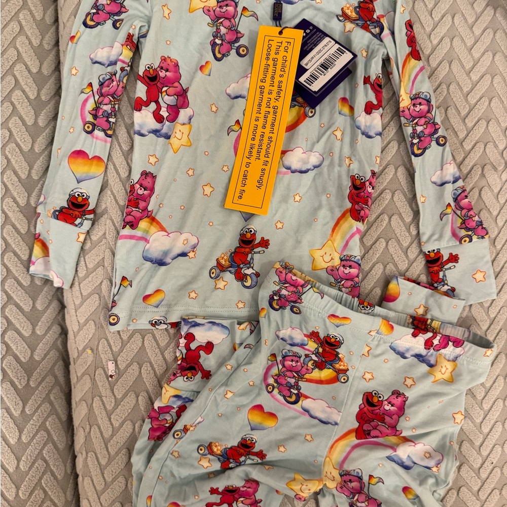 Posh Peanut Light Blue Care Bears cheer bear and Elmo & Friends Pajama Set 3T-4T